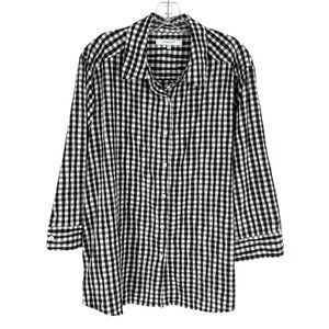 Foxcroft Blouse Womens Size 20W Black Gingham Stretch Cotton Blend Textured